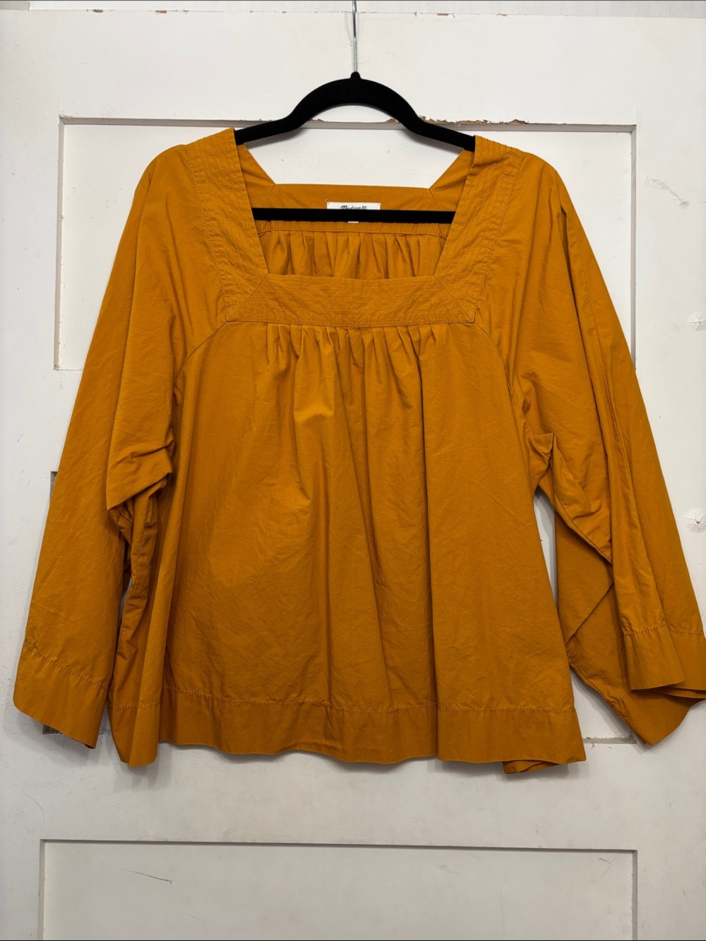 Mustard Square-Neck Peasant Blouse - Women